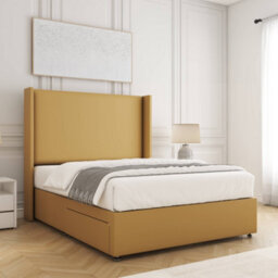 Bsspoke Austin Divan Bed Set Mustard Plush Velvet 54Inch Wingedback Headboard & Mattress & No Drawers In 3Ft 4Ft 4Ft6 5Ft 6Ft - thumbnail 2