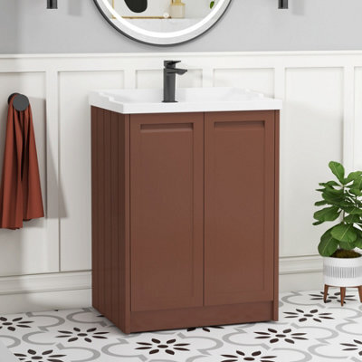 Royal Bathrooms Elmore 600mm Floor Standing 2 Door Bathroom Vanity Unit With Traditional Ceramic Basin Sink - Terracotta Clay - image 1