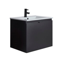 Homestylestore 600mm Black Grey Wall Hung Bathroom Vanity Unit And Black Finger Pull Handle - thumbnail 1