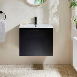 Homestylestore 600mm Black Grey Wall Hung Bathroom Vanity Unit And Black Finger Pull Handle - thumbnail 2