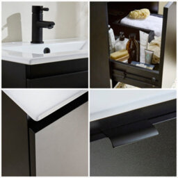 Homestylestore 600mm Black Grey Wall Hung Bathroom Vanity Unit And Black Finger Pull Handle - thumbnail 4
