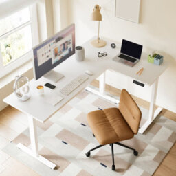 Flexispot Height Adjustable L-Shaped Standing Desk With Desktop In White - thumbnail 1