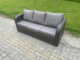Fimous High Back Rattan Garden Furniture Set With Square Coffee Table 3 Footstools Side Table Patio Lounge Sofa Set - thumbnail 5