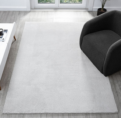 Comfy Washable Low Pile Living Room Area Rug - Anti-Slip Felt Backing Silver 120Cm X 160Cm