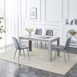 Kosy Koala Modern Grey Dining Table Set With 4 Grey Velvet Chairs - Kitchen Dining Room Furniture