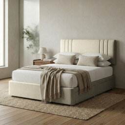 Adore Designs Rio Plush Velvet Divan Bed, Headboard & Mattress - 6Ft Super King - Cream - 2 Drawers Foot End - thumbnail 1