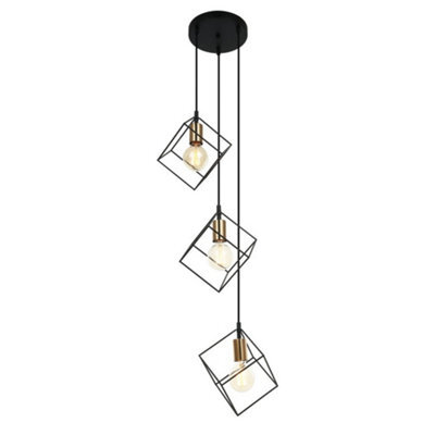 Luminosa Lighting Luminosa Modern Hanging Pendant Black, Gold 3 Light  With Black Shade, E27 Dimmable