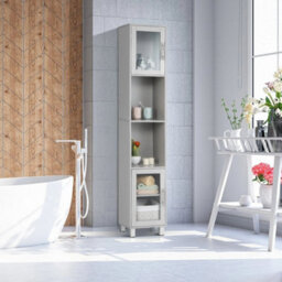 Bathroom Tall Cabinet Slim Freestanding Storage Organizer Cupboard - thumbnail 1