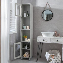 Bathroom Tall Cabinet Slim Freestanding Storage Organizer Cupboard - thumbnail 5