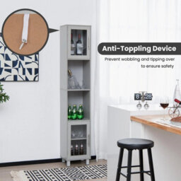 Bathroom Tall Cabinet Slim Freestanding Storage Organizer Cupboard - thumbnail 3