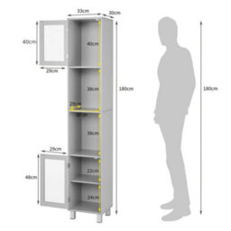 Bathroom Tall Cabinet Slim Freestanding Storage Organizer Cupboard - thumbnail 2