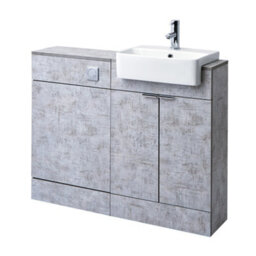 Homestylestore 1050mm Concrete Grey Bathroom Combination Vanity Toilet Wc Unit And Chrome Finger Pull Handles - thumbnail 2