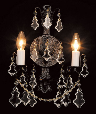 Luminosa Lighting Luminosa Montmartre 2 Light Lead Crystal Antique Bronze Candle Wall Lamp