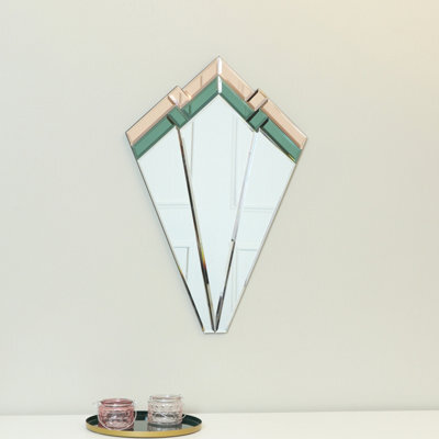 Melody Maison Green & Pink Glass Art Deco Fan Wall Mirror 60Cm X 40Cm - image 1