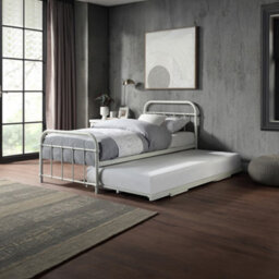 SlumberWorx Tewin Vintage Hospital Style White Single Metal Bed Frame With Guest Trundle Bed - thumbnail 2