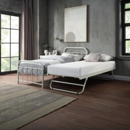 SlumberWorx Tewin Vintage Hospital Style White Single Metal Bed Frame With Guest Trundle Bed - thumbnail 3