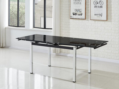 Furnizone UK Grande 6-8 Seater Dining Table - Extending Dining Table - Black Glass And Chrome Metal Legs Dining Table - image 1
