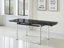 Furnizone UK Grande 6-8 Seater Dining Table - Extending Dining Table - Black Glass And Chrome Metal Legs Dining Table - thumbnail 1