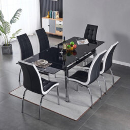 Furnizone UK Grande 6-8 Seater Dining Table - Extending Dining Table - Black Glass And Chrome Metal Legs Dining Table - thumbnail 7