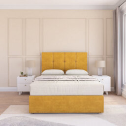 Sloomy Jasmine Mustard Plush 4Ft Memory Foam Bed Set With No Drawers, Mattress & Headboard- Small Double - thumbnail 1