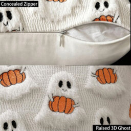 Amorly 2Pack 18X18 Inch Spooky Fall Cushion Covers, Cream Coloured Fluffy Plush Ghost Pillowcases, Washable, Decor For Couch, Sofa - thumbnail 5