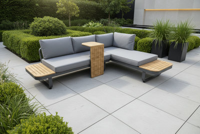Garden Store Direct Pebble Bay Corner Sofa Set With Faux Wood Tables In Dark Grey - image 1
