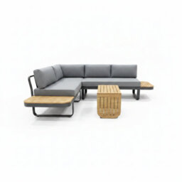 Garden Store Direct Pebble Bay Corner Sofa Set With Faux Wood Tables In Dark Grey - thumbnail 4