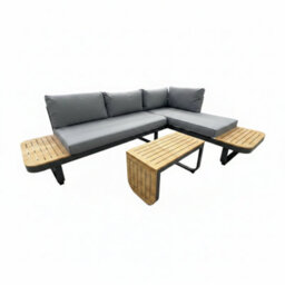 Garden Store Direct Pebble Bay Corner Sofa Set With Faux Wood Tables In Dark Grey - thumbnail 3