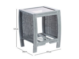 Desser Madrid Grey Natural Rattan Lamp Table With Glass Top Real Cane Wicker Side Table - H59Cm X W41Cm X D41Cm - thumbnail 2