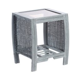 Desser Madrid Grey Natural Rattan Lamp Table With Glass Top Real Cane Wicker Side Table - H59Cm X W41Cm X D41Cm