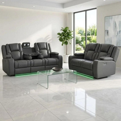 Home Luxe Interiors Adorn Grey Pu Leather Electric Recliner Sofa Set - 3 & 2 Seater - image 1