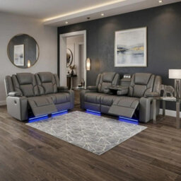 Home Luxe Interiors Adorn Grey Pu Leather Electric Recliner Sofa Set - 3 & 2 Seater - thumbnail 3