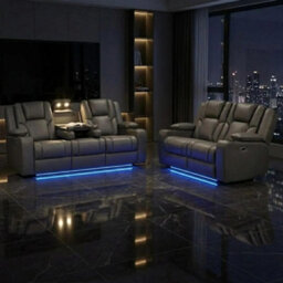 Home Luxe Interiors Adorn Grey Pu Leather Electric Recliner Sofa Set - 3 & 2 Seater - thumbnail 2