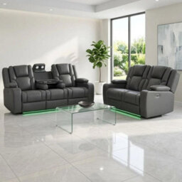Home Luxe Interiors Adorn Grey Pu Leather Electric Recliner Sofa Set - 3 & 2 Seater