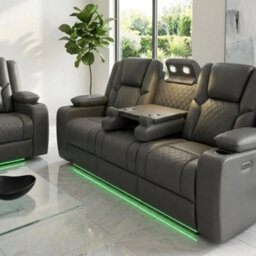 Home Luxe Interiors Adorn Grey Pu Leather Electric Recliner Sofa Set - 3 & 2 Seater - thumbnail 4