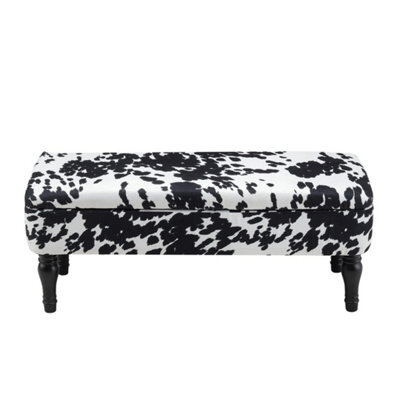 Velvet Storage Bench Ottoman Foot Rest Seat Cow Print End Of Bed Stool W Storage - image 1