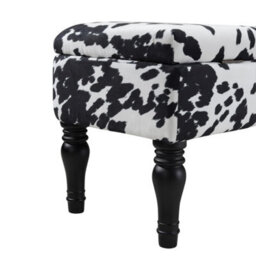 Velvet Storage Bench Ottoman Foot Rest Seat Cow Print End Of Bed Stool W Storage - thumbnail 3