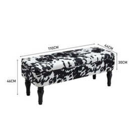 Velvet Storage Bench Ottoman Foot Rest Seat Cow Print End Of Bed Stool W Storage - thumbnail 2