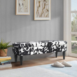 Velvet Storage Bench Ottoman Foot Rest Seat Cow Print End Of Bed Stool W Storage - thumbnail 5