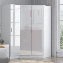 Reflect 2Pc Wardrobe Bundle - 2 Door Corner + 1 Door Plain - White Gloss & Matt White - H: 180Cm X W: 179Cm X D: 103Cm - thumbnail 1