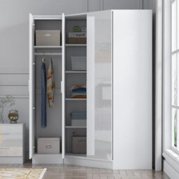 Reflect 2Pc Wardrobe Bundle - 2 Door Corner + 1 Door Plain - White Gloss & Matt White - H: 180Cm X W: 179Cm X D: 103Cm - thumbnail 2