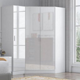 Reflect 2Pc Wardrobe Bundle - 2 Door Corner + 1 Door Plain - White Gloss & Matt White - H: 180Cm X W: 179Cm X D: 103Cm - thumbnail 3