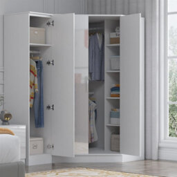 Reflect 2Pc Wardrobe Bundle - 2 Door Corner + 1 Door Plain - White Gloss & Matt White - H: 180Cm X W: 179Cm X D: 103Cm - thumbnail 4