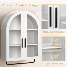 White Wall Mounted Wooden Cabinet Bathroom Double Door Storage Unit Cupboard - thumbnail 4