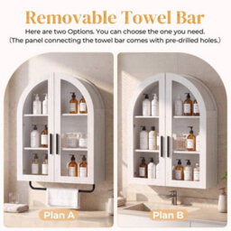 White Wall Mounted Wooden Cabinet Bathroom Double Door Storage Unit Cupboard - thumbnail 6