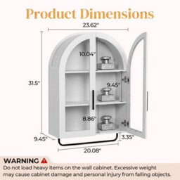 White Wall Mounted Wooden Cabinet Bathroom Double Door Storage Unit Cupboard - thumbnail 2
