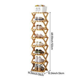 8 Tier Bamboo Shoe Rack Foldable Narrow  Vertical Shoe Organiser For Apartments - thumbnail 2