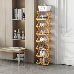 8 Tier Bamboo Shoe Rack Foldable Narrow  Vertical Shoe Organiser For Apartments - thumbnail 6