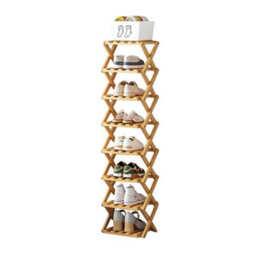 8 Tier Bamboo Shoe Rack Foldable Narrow  Vertical Shoe Organiser For Apartments - thumbnail 1