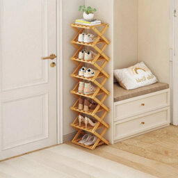 8 Tier Bamboo Shoe Rack Foldable Narrow  Vertical Shoe Organiser For Apartments - thumbnail 5